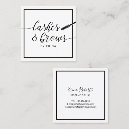 鞭のメーキャップアーティストのエレガントなタイポグラフィのサロン スクエア名刺 (正面/裏面)