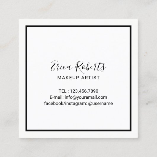 鞭のメーキャップアーティストのエレガントなタイポグラフィのサロン スクエア名刺 (裏面)