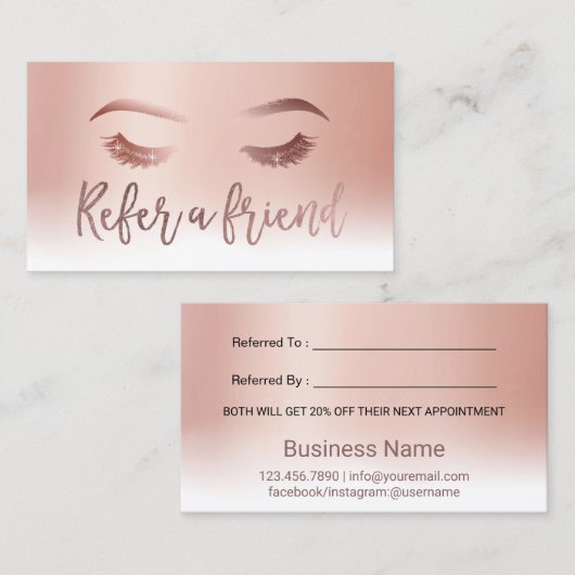 鞭のメーキャップアーティストのサロンのばら色の金ゴールドのパステル 紹介カード (正面/裏面)