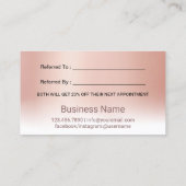 鞭のメーキャップアーティストのサロンのばら色の金ゴールドのパステル 紹介カード (裏面)