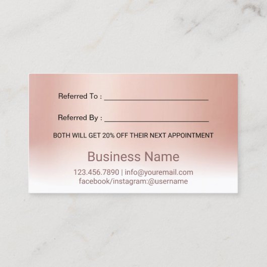 鞭のメーキャップアーティストのサロンのばら色の金ゴールドのパステル 紹介カード (裏面)