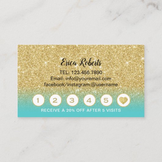 鞭のメーキャップアーティストのモダンな金ゴールドのグリッターのロイヤリティ ロイヤリティカード (裏面)