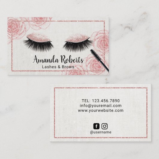 鞭のメーキャップアーティストの上品なリネンヴィンテージの花柄 名刺 (正面/裏面)