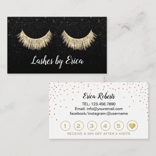 鞭のメーキャップアーティストの黒のグリッターのロイヤリティ ロイヤリティカード (正面/裏面)