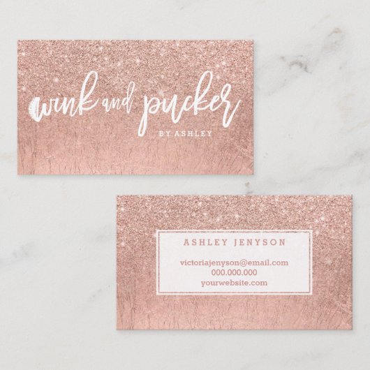 鞭のロゴのタイポグラフィののどのばら色の金ゴールドのグリッター 名刺 (正面/裏面)