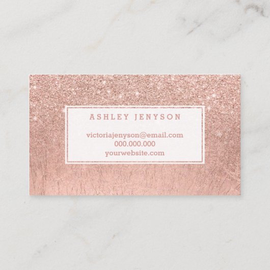 鞭のロゴのタイポグラフィののどのばら色の金ゴールドのグリッター 名刺 (裏面)