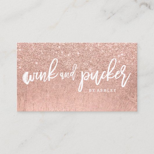 鞭のロゴのタイポグラフィののどのばら色の金ゴールドのグリッター 名刺 (正面)