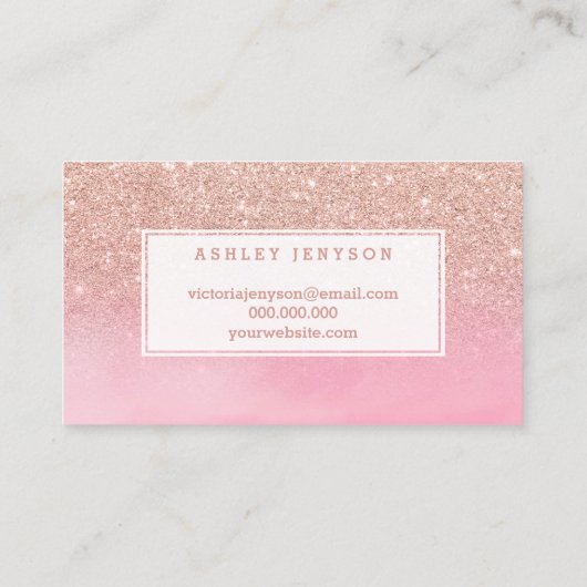 鞭の原稿のばら色の金ゴールドのグリッターのピンクの水彩画 名刺 (裏面)