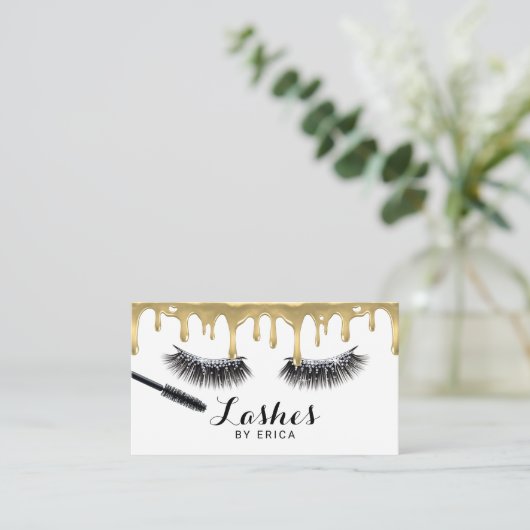 鞭の目のメーキャップアーティストの金ゴールドの滴りのまつげのサロン 名刺 (スタンド正面)