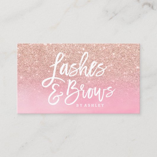 鞭の額のばら色の金ゴールドのグリッターのピンクの水彩画 名刺 (正面)