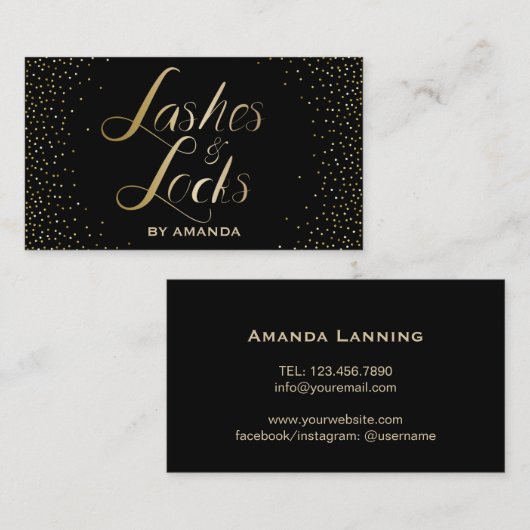 鞭及びロックのメーキャップアーティストのモダンな黒及び金ゴールド 名刺 (正面/裏面)