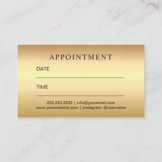 鞭及び額のメーキャップアーティストの金ゴールドのグリッターのアポイントメント 予約カード (裏面)