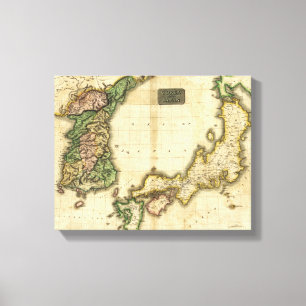 韓国およびJapanPanoramic MapKoreaおよび日本 キャンバスプリント