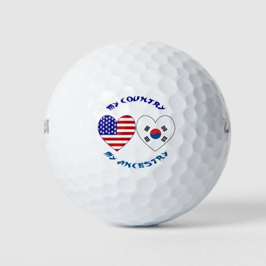 韓国とアメリカのハート 私の国 私の先祖 ゴルフボール (正面)