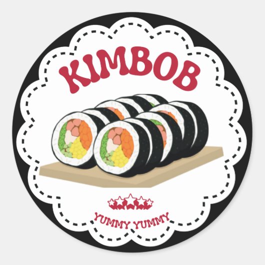 韓国のキンパプのイラストステッカー ラウンドシール (正面)