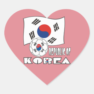 韓国のサッカーボールと国旗 ハートシール