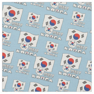 韓国のサッカーボールと国旗 ファブリック