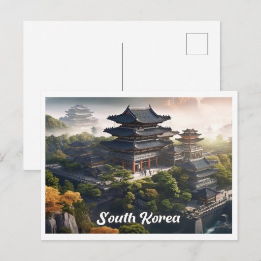 韓国のソウル アート ビンテージ 旅行 イラスト ポストカード (正面/裏面)