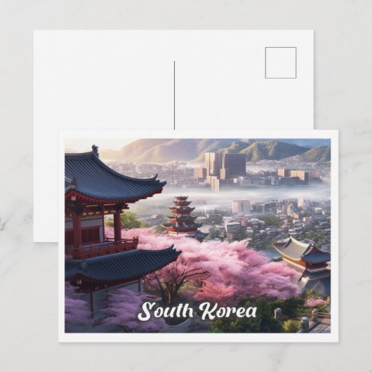 韓国のソウル アート ビンテージ 旅行 イラスト ポストカード (正面/裏面)