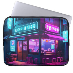 韓国のネオン喫茶ローファイアート ラップトップスリーブ