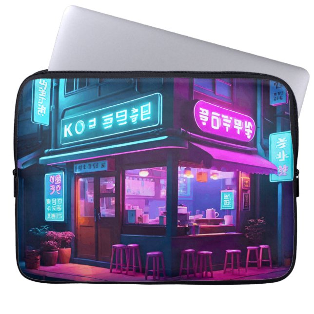 韓国のネオン喫茶ローファイアート ラップトップスリーブ (正面)