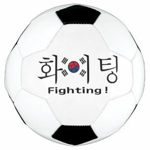 韓国のハングルと旗を支持するファイター サッカーボール