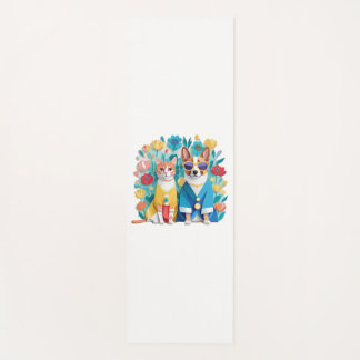 韓国のハンボックを着た可愛い犬と猫の新婚夫婦。 ヨガマット