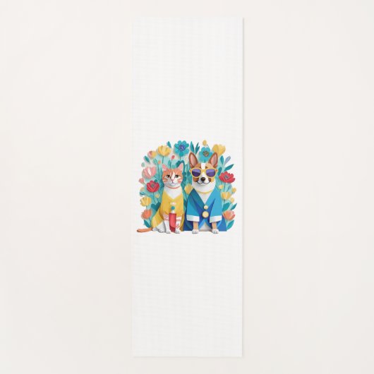 韓国のハンボックを着た可愛い犬と猫の新婚夫婦。 ヨガマット (正面)