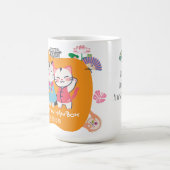 韓国の伝統衣装ハンボクを着たK-Cats | かわいい韓国の伝統文化ギフト コーヒーマグカップ (中央)