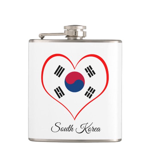 韓国の国旗とハート、韓国/スポーツファン フラスク (正面)