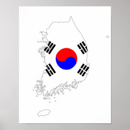 韓国の国旗地図の形状シルエット ポスター