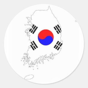 韓国の国旗地図の形状シルエット ラウンドシール