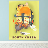 韓国の地図図解入りの、写真付きのポスター キャンバスプリント (インサイチュ (ウッドフロア))