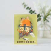 韓国の地図図解入りの、写真付きのポスター ポストカード (スタンド正面)
