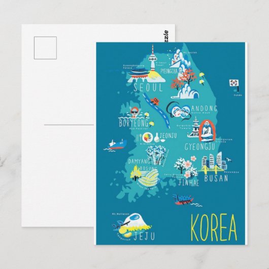 韓国の地図 ポストカード (正面/裏面)