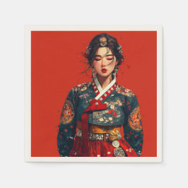 韓国の女性のハンボクの肖像画 スタンダードカクテルナプキン