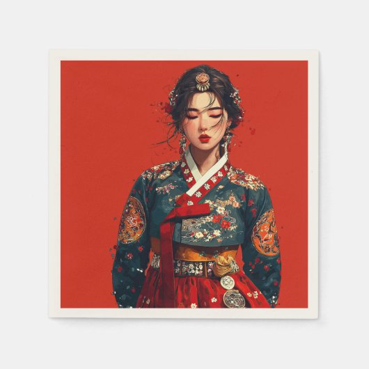 韓国の女性のハンボクの肖像画 スタンダードカクテルナプキン (正面)