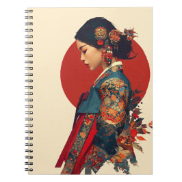 韓国の女性のハンボク肖像画アートキャンバス ノートブック