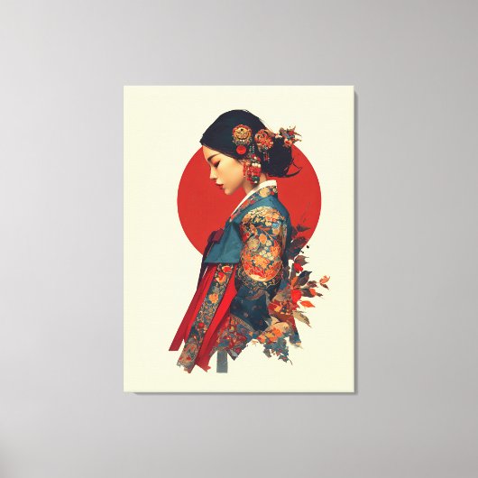 韓国の女性の肖像画アート ハンボク 画布 キャンバスプリント (正面)