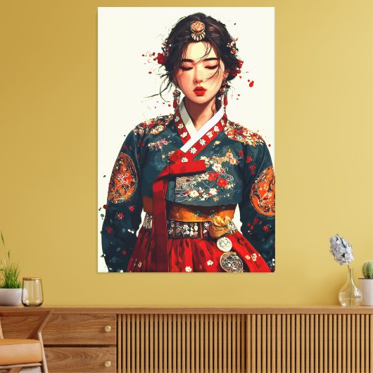 韓国の女性の肖像画 ハンボク姿 キャンバスプリント (インサイチュ (リビング))