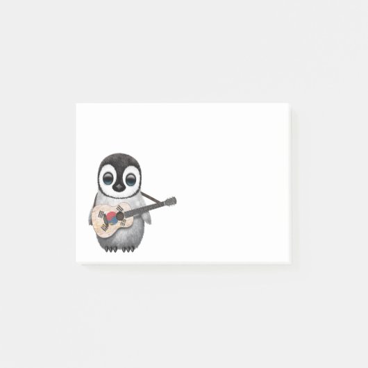 韓国の旗のギターを演奏しているペンギン ポストイット (正面)