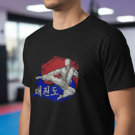 韓国の旗の墨絵とテコンドーキック Tシャツ
