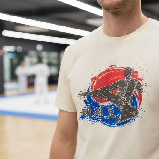 韓国の旗の墨絵とテコンドーキック Tシャツ