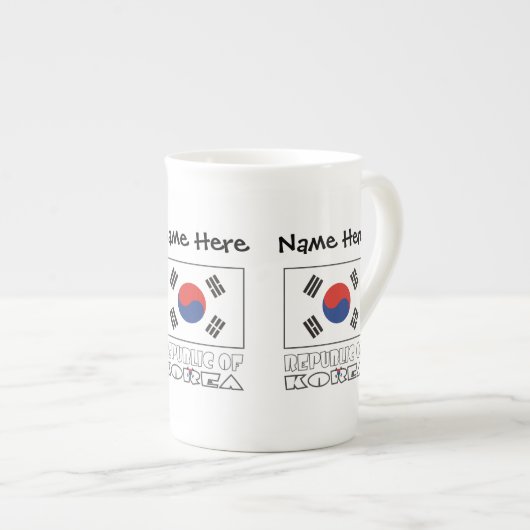 韓国の旗カスタムネーム ボーンチャイナマグカップ (正面右)