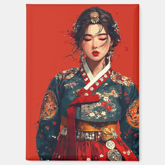 韓国の現代女性のハンボク肖像画  マグネット (正面)