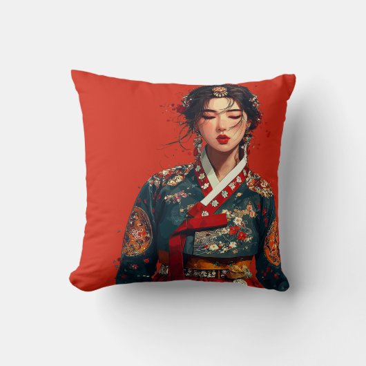 韓国の現代女性のハン복肖像画 クッション (正面)