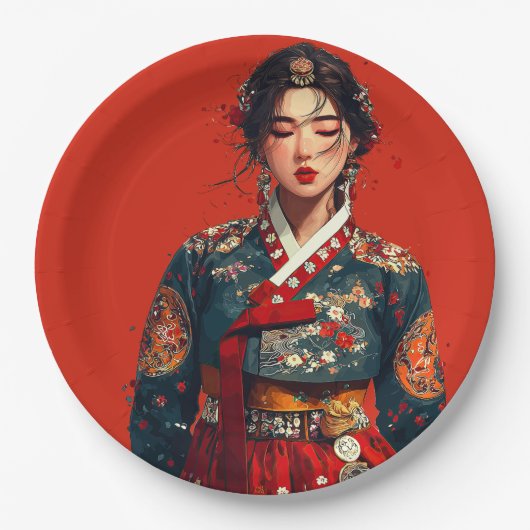 韓国の現代女性のハン복肖像画  ペーパープレート (正面)