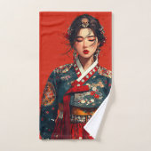 韓国の現代女性のハンbok肖像画 バスタオルセット (ハンドタオル)