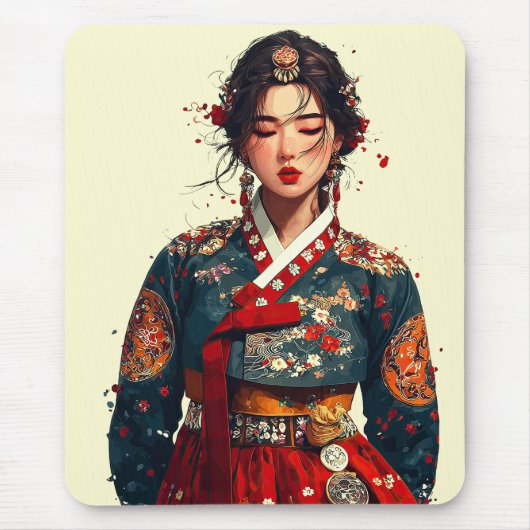 韓国の現代女性のハンbok肖像画 マウスパッド (正面)