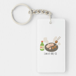 韓国の食べ物のダジャレが可愛い!K-BBQ + ソジュのイラスト キーホルダー